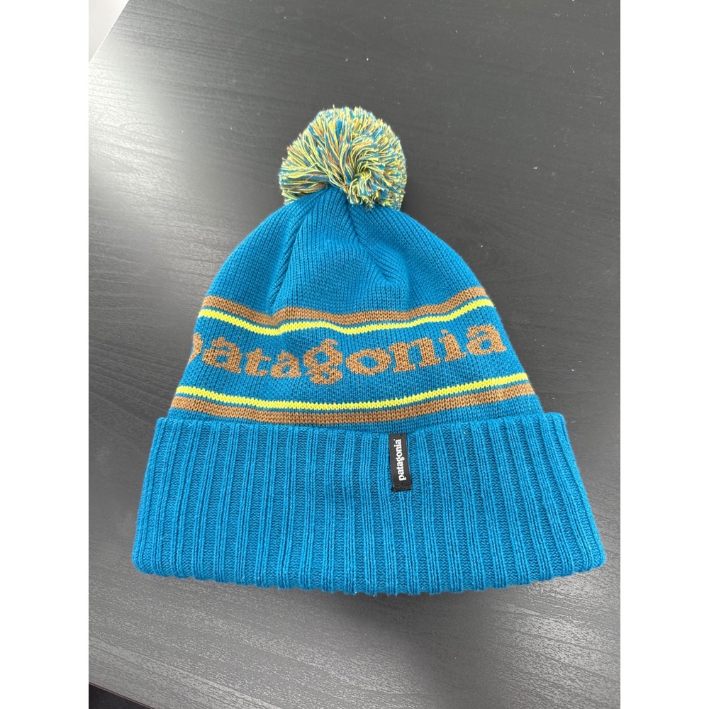 Patagonia Powder Town Pom Beanie Park Stripe Crater Blue‎ Knit Winter Hat